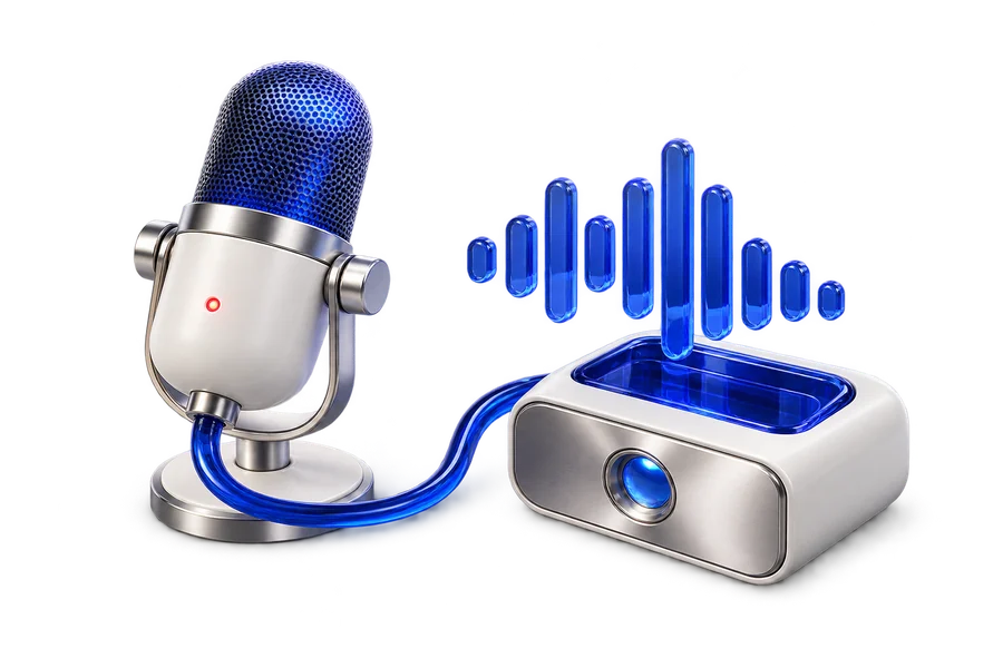 Illustration of an AI voice agent and audio waveform